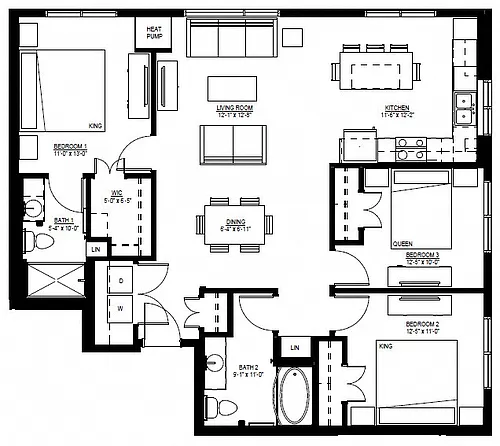 Floor plan Three Bedroom - D (80%)
