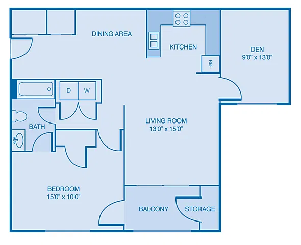 Floor plan Oxford 1 Bedroom With Flex Space