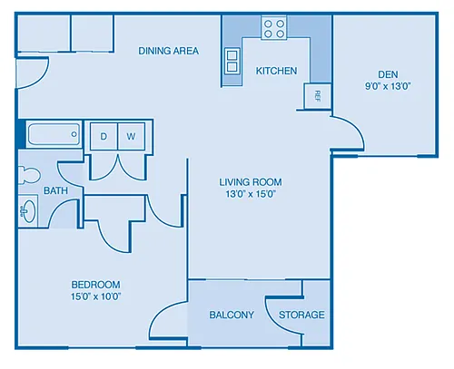 Floor plan Oxford 1 Bedroom With Flex Space