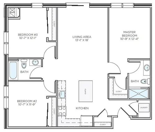 Floor plan 3 Bed/2 Bath-C1