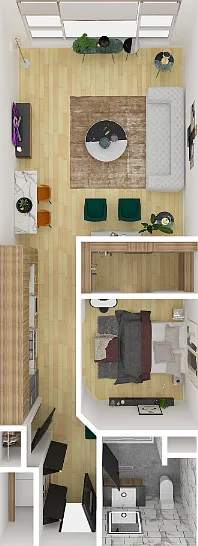 1 Bedroom 1 Bathroom B Floorplan Diagram