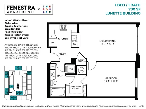 Floor plan Lunette - 1 Bed / 1 Bath