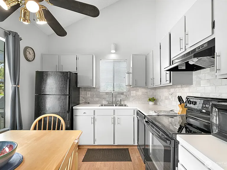 The kitchen and dining table.