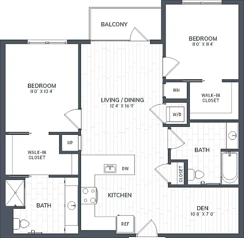 Floor plan B2D.1 | 2 Bed | 2 Bath | DEN