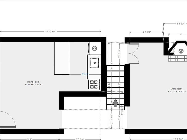 Layout and measurements on 1st floor