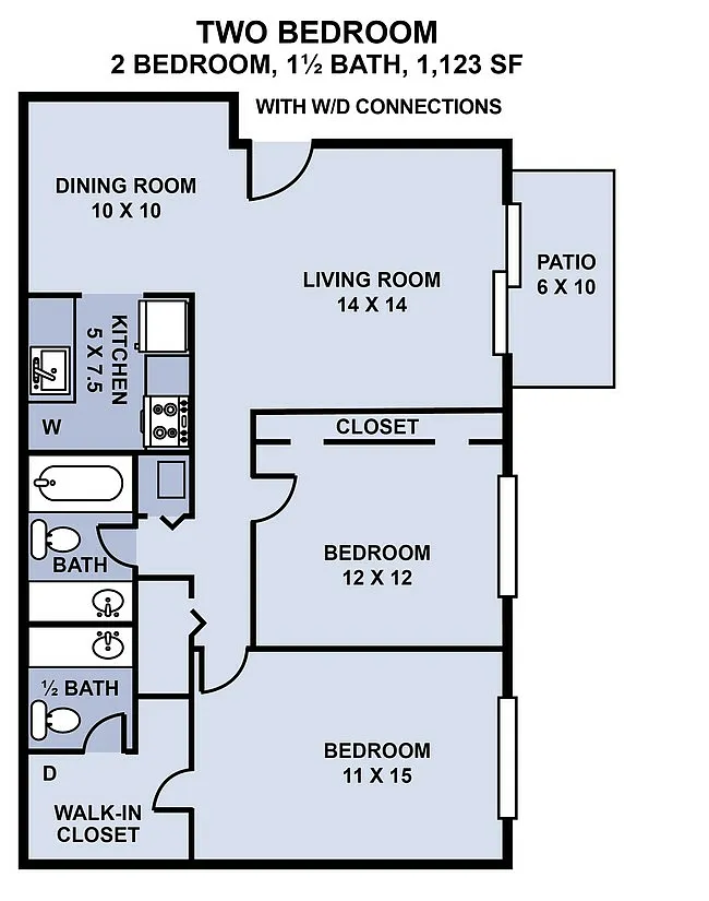 Floor plan 2Bed 1.5 Bath