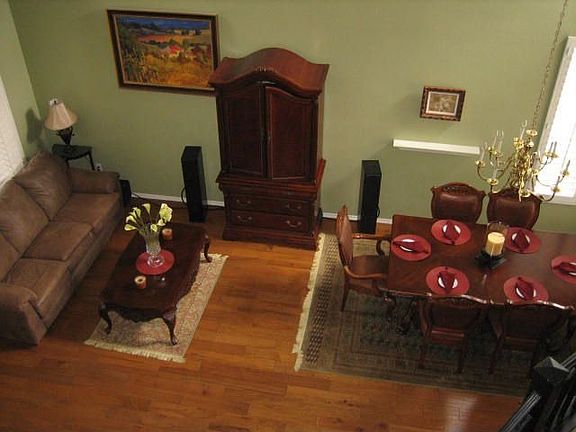 Upstair view of the living room and dining room.