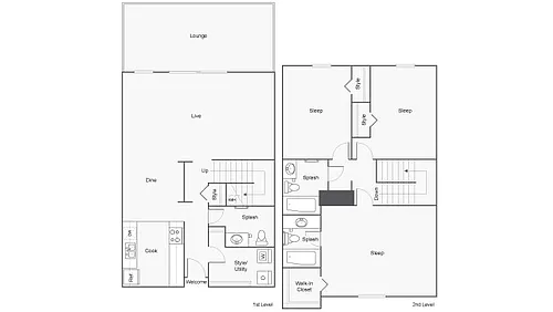 Floor plan 3 Bed 2.5 Bath Washer Dryer