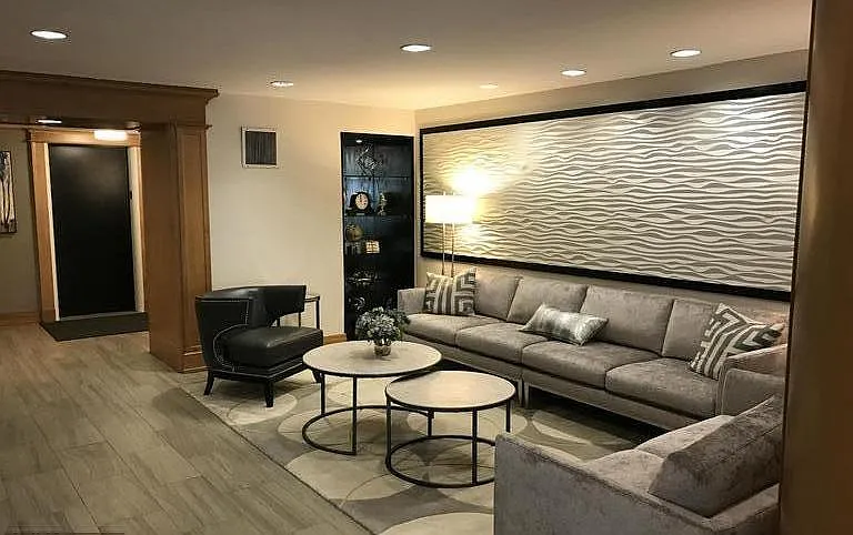 Modern lobby greets residents and guests.