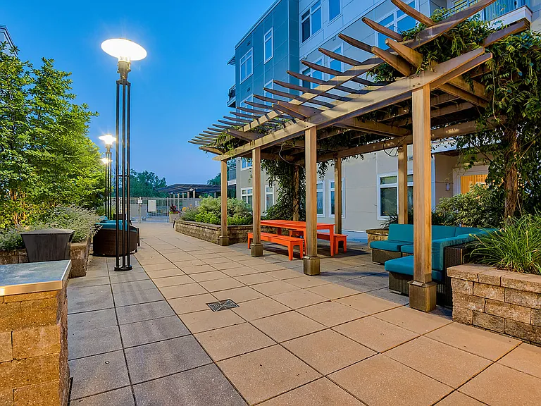 Step out onto the elevated courtyard for an evening walk