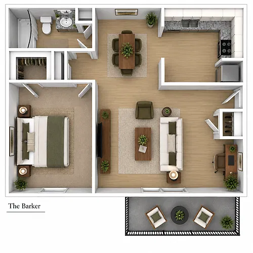 Floor plan 1 Bedroom 1 Bath - Barker