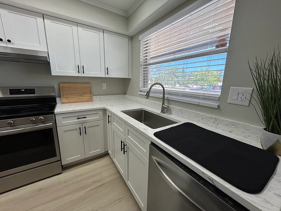 New, new, new...
Cabinets, quartz countertops, stainless steel appliances