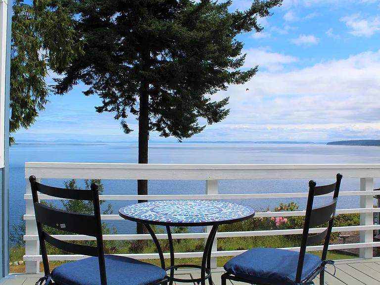 A gorgeous deck to watch cruise ships in the Strait, along with seals, sealions, eagles and even occasional orcas