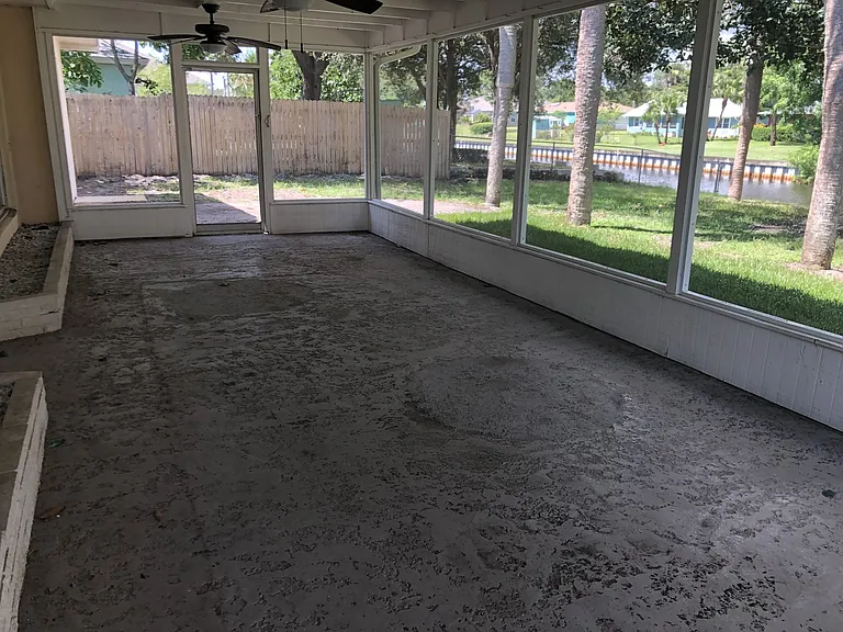 Screened Patio, see privacy fencing and water