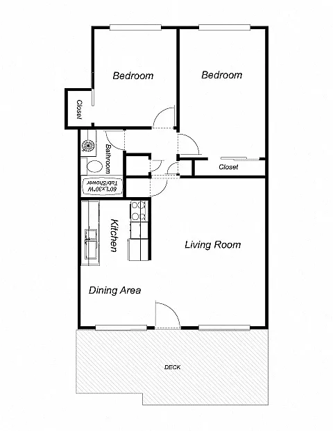 Floor plan La Mar 2-Bedrooms, 1-Bathroom