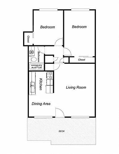 Floor plan La Mar 2-Bedrooms, 1-Bathroom