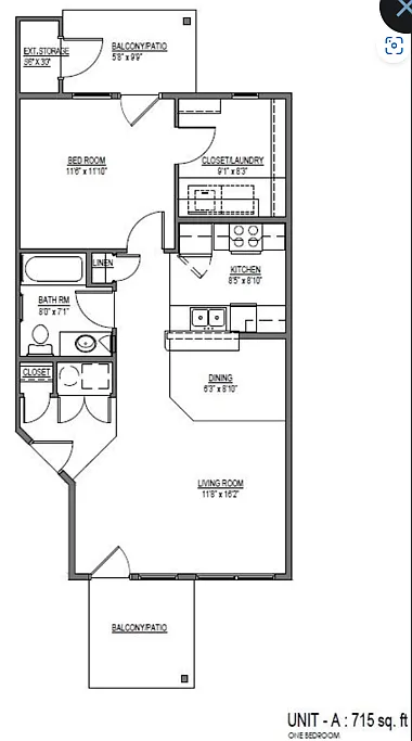 Floor plan 1 Bed 1 Bath