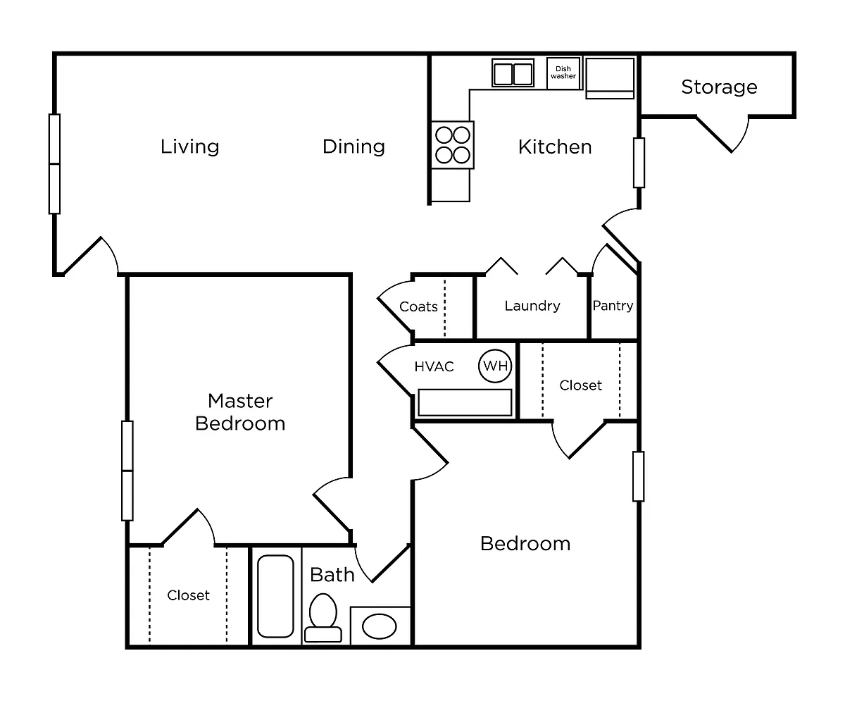 Floor plan 2 Bed - 1 Bath RM