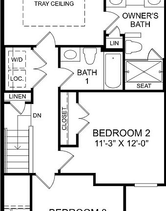 Second Floor Plan - Master Bedroom, Master Bath, 2nd/3rd Bedroom, Common Bathroom
