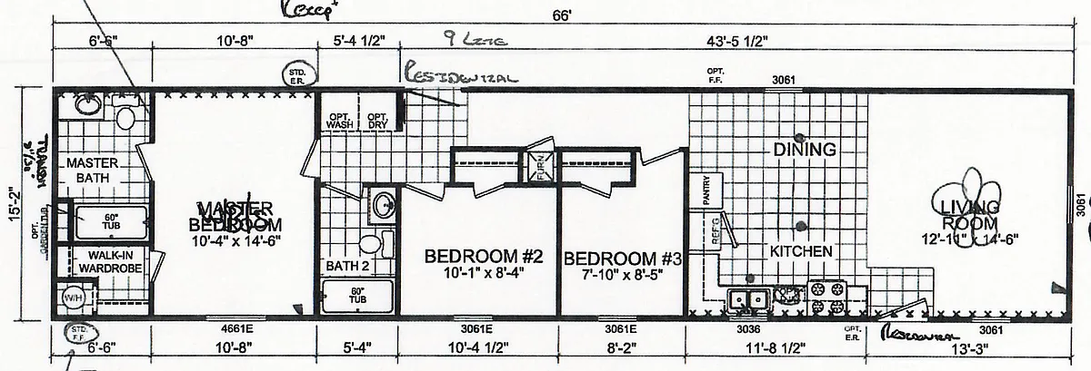 Floor plan Single Section Home 3 Bed/ 2 Bath
