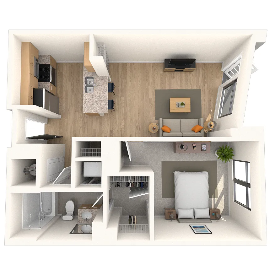 Floor plan Traditional 1x1 638-689 SF