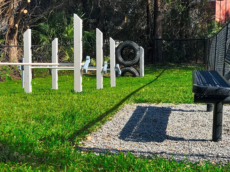 Our off-leash dog park offers agility equipment for your four-legged pals. Watch them have a blast!