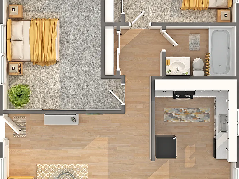 Courtyard | 2-Bedroom Floorplan Courtyard | 2-Bedroom Floorplan