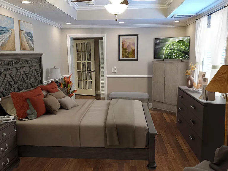 Master Bedroom looking towards entry - Staged