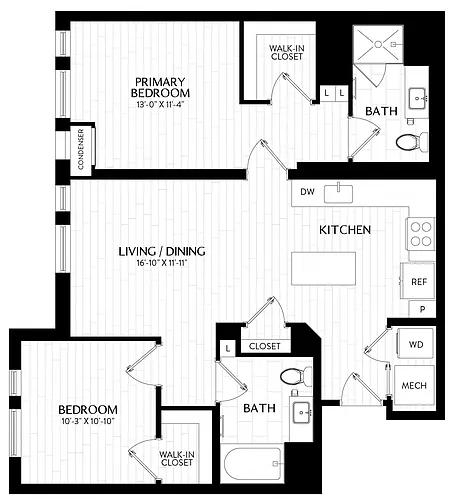 Floor plan 2 Bed/2 Bath-B1