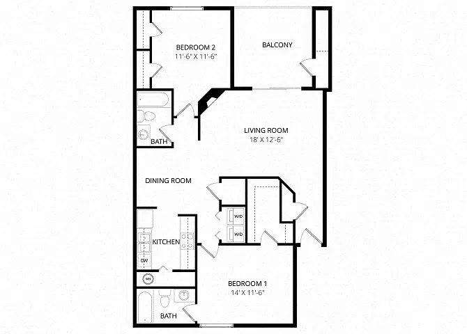 Floor plan Two Bedroom Two Bath