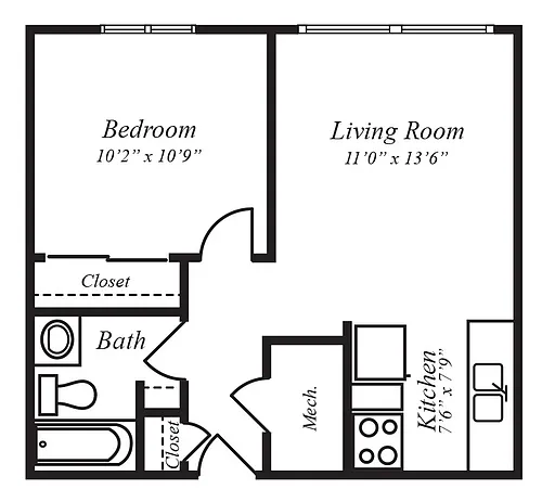 Floor plan 1X1 RENOVATED