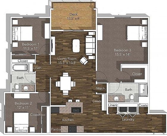 3 BR Floor Plan