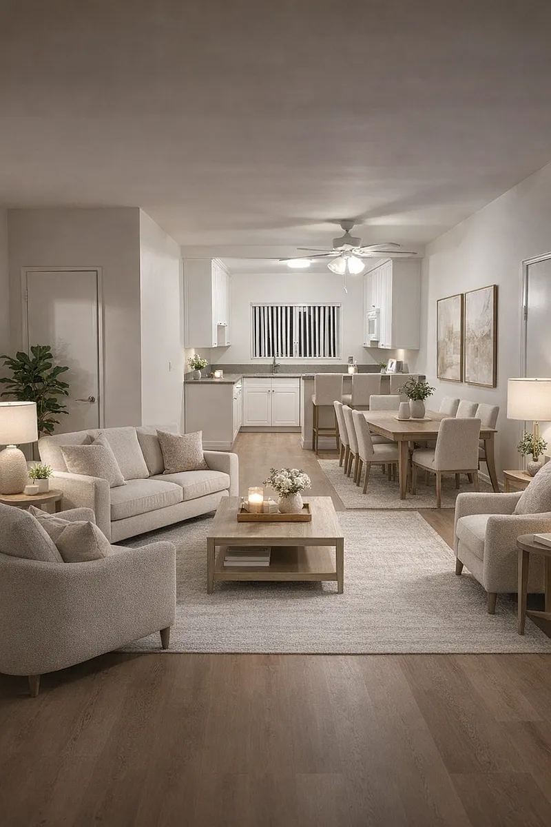 Living / dining area of unit 22 - large two-bedroom apartment (comes unfurnished; unfurnished photos are also here to see) - Boynton Hill Apartments