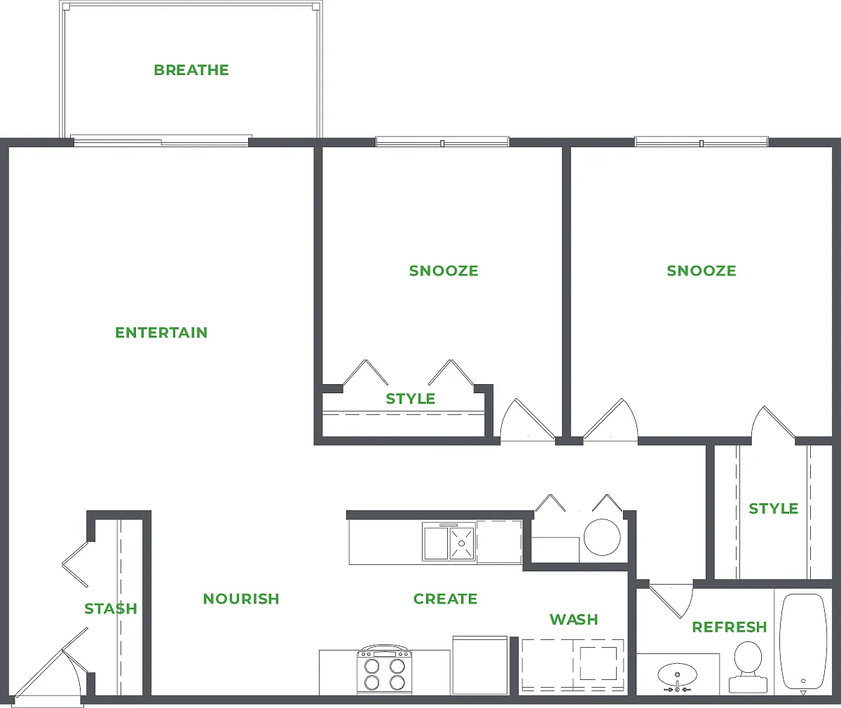 Floor plan 2 BEDROOM 1 BATHROOM (PHASE I)