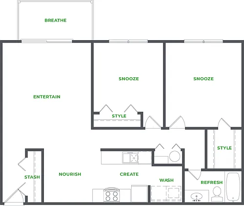 Floor plan 2 BEDROOM 1 BATHROOM (PHASE I)