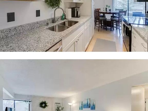 kitchen & living room w/fireplace