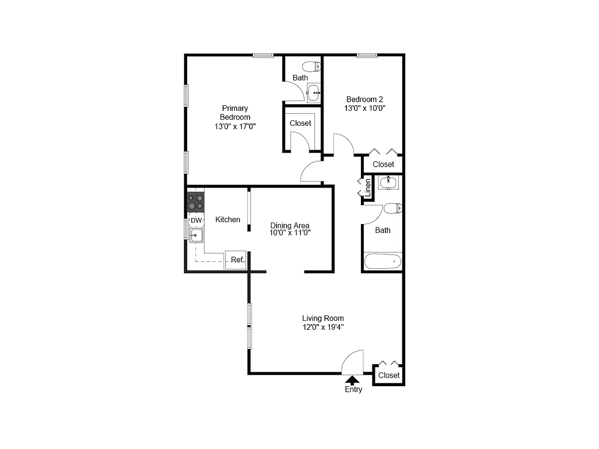 Floor plan Two Bedroom 2nd and 3rd Floor