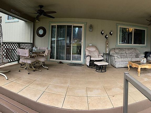 Covered, tiled deck
