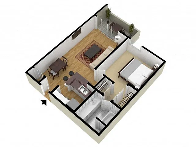 Floor plan 1 Bed 1 Bath 648 Sqft