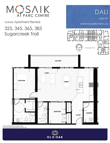 Floor plan 2G Dali 1 Bed 2 Bath