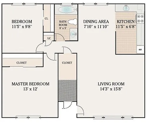 Floor plan 2 Bedroom 1 Bathroom