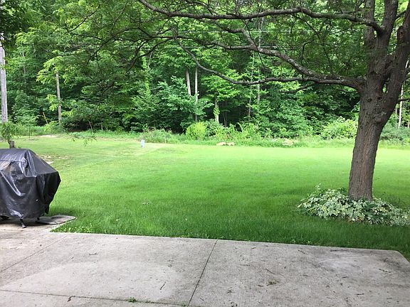 Concrete patio and spacious backyard