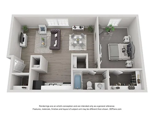 Floor plan One Bed One Bath LG - Call for Availability