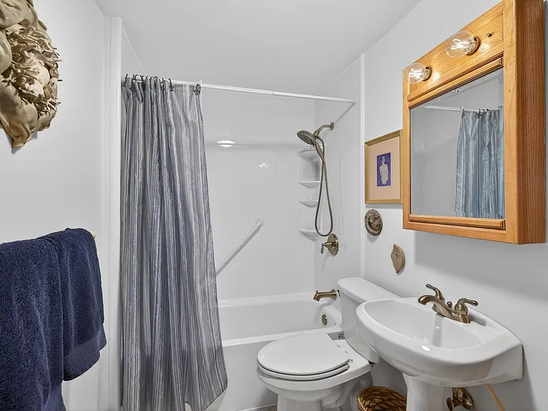 Downstairs bathroom with shower / bath.