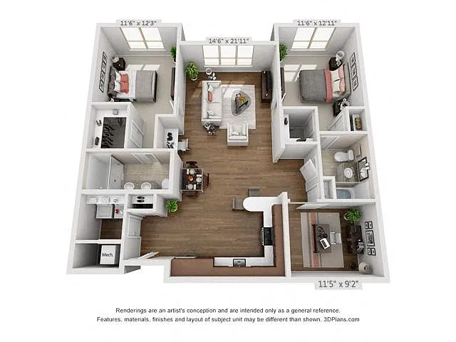 Floor plan High Rise Two Bedroom With Den