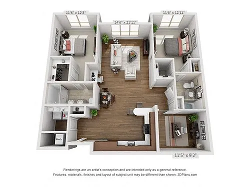 Floor plan High Rise Two Bedroom With Den