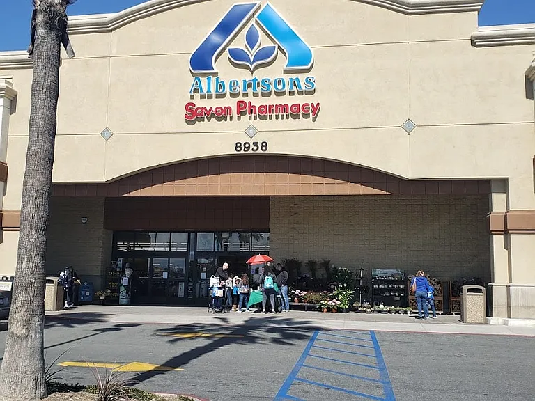 Albertsons with Savon Pharmacy and Starbucks inside at Orangecrest Plaza.