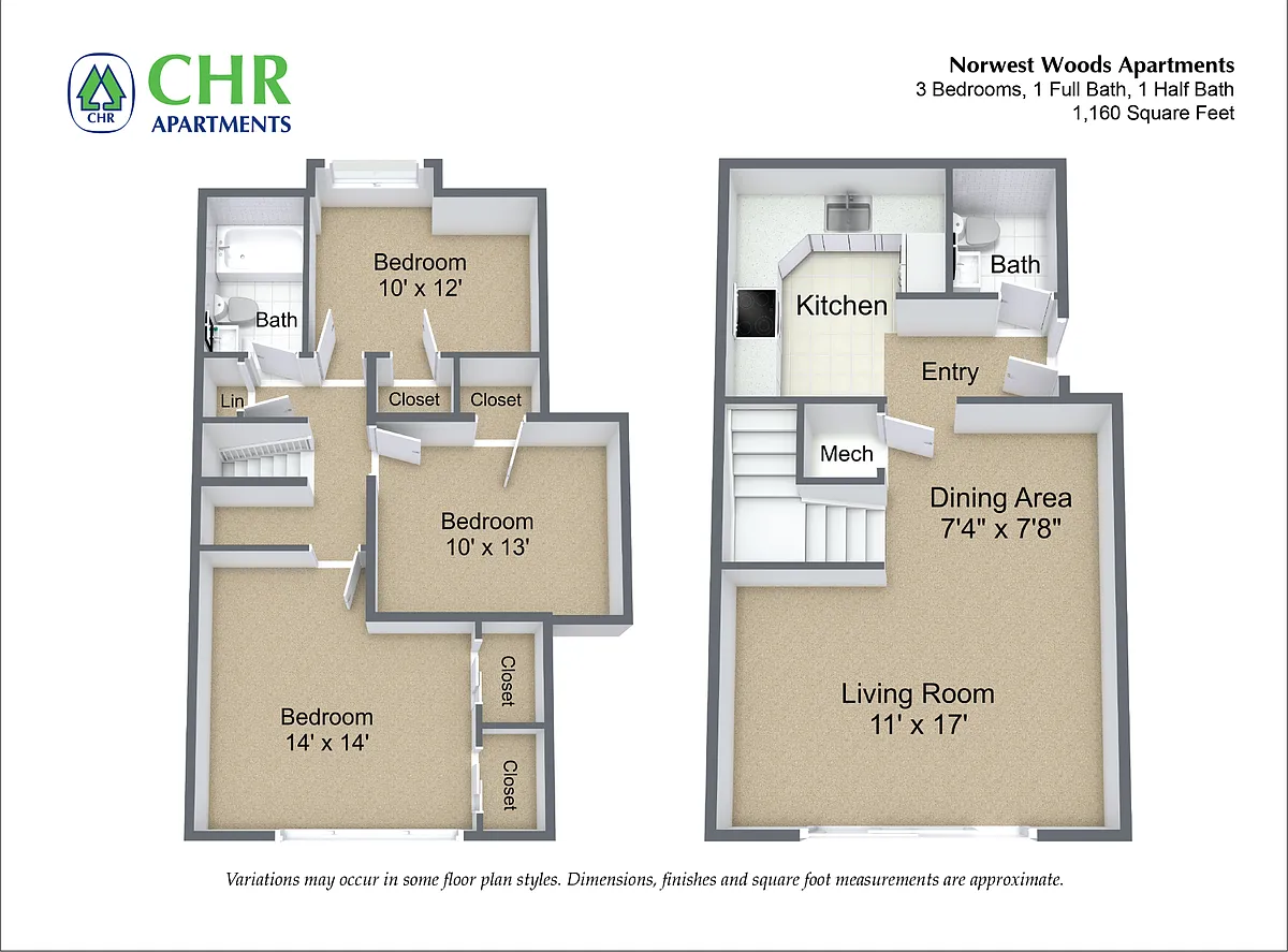 Floor plan 3 Bedroom - Townhome