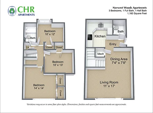 Floor plan 3 Bedroom - Townhome