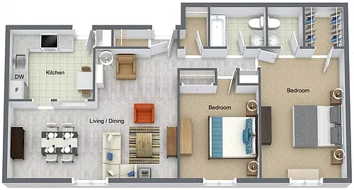 Floor plan 2 Bedroom 1.5 Bath